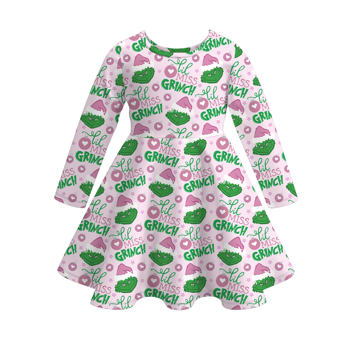 （Pre Order）Girls Christmas Cartoon Print Dress&Pajamas