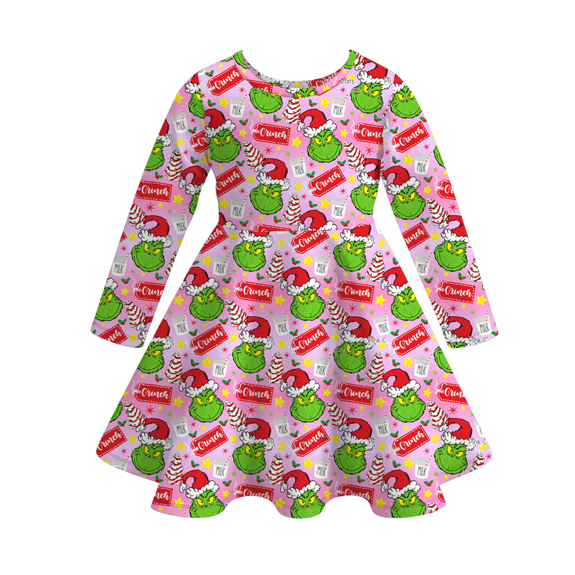 （Pre Order）Girls Christmas Cartoon Print Dress