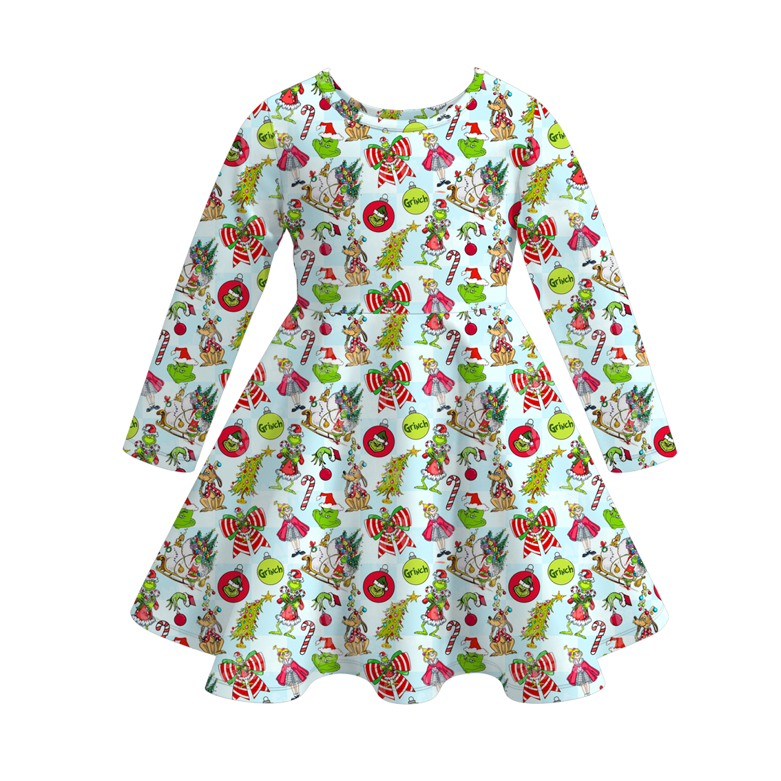 （Pre Order）Girls Christmas Cartoon Print Dress,Set&Top