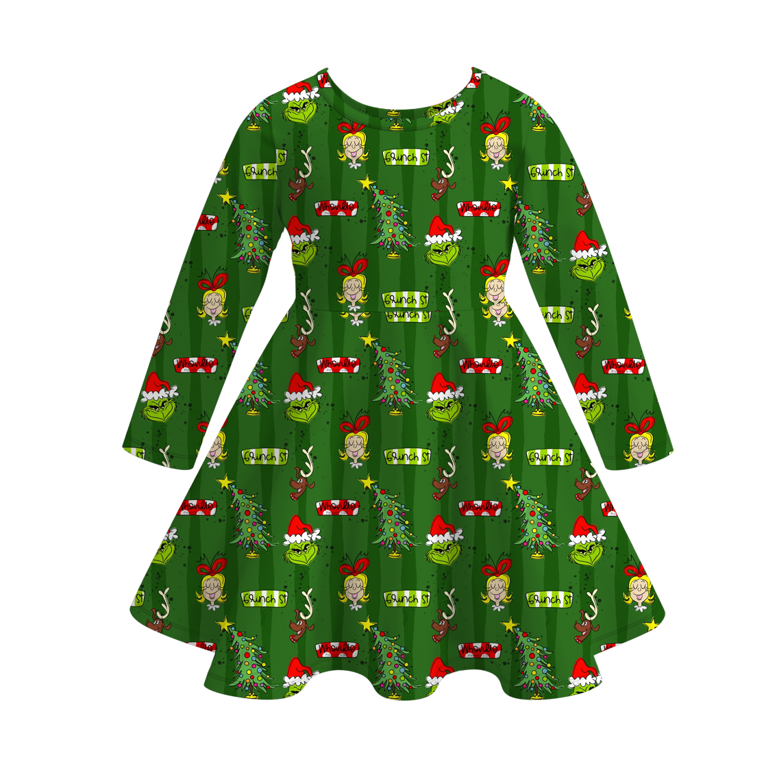 （Pre Order）Girls Christmas Cartoon Print Dress&Pajamas