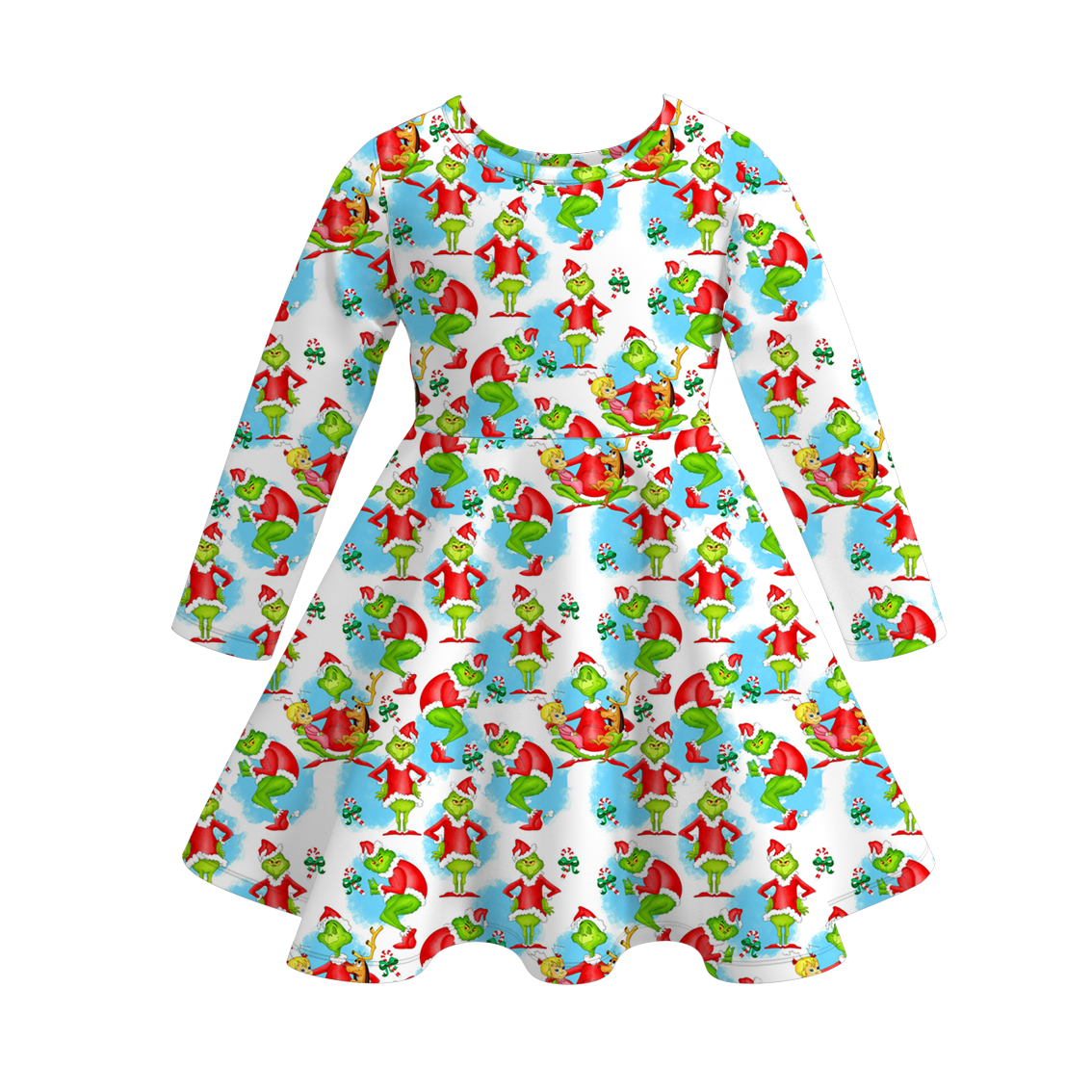 （Pre Order）Girls Christmas Cartoon Print Dress
