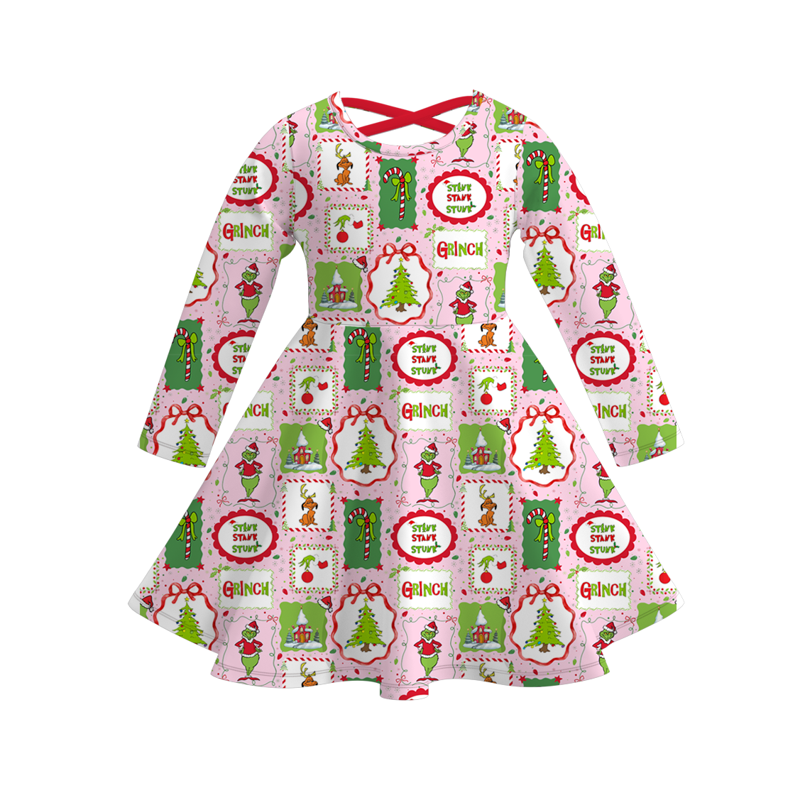 （Pre Order）Girls Christmas Cartoon Print Dress,Pajamas&Top