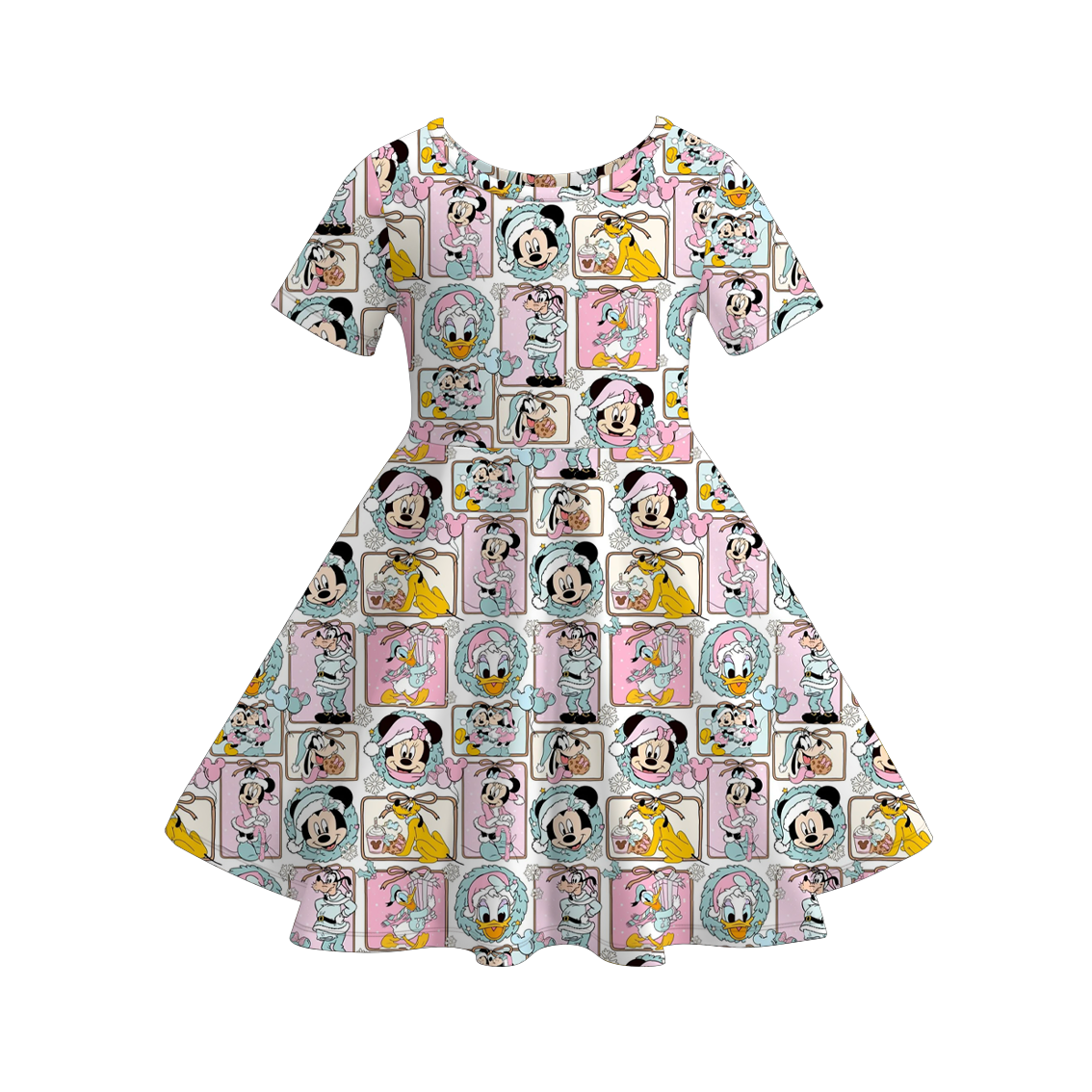 （Pre Order）Girls Christmas Cartoon Print Dress