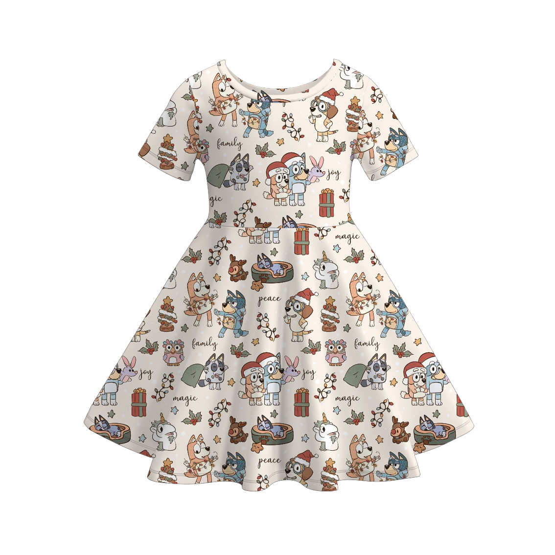 （Pre Order）Girls Christmas Cartoon Print Dress
