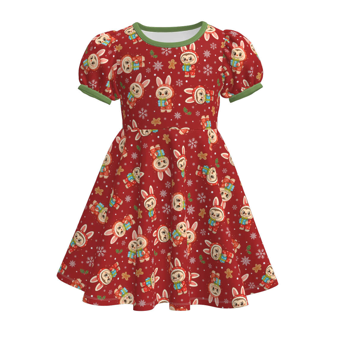 （Pre Order）Girls Christmas LBB Print Puff Sleeves Dress