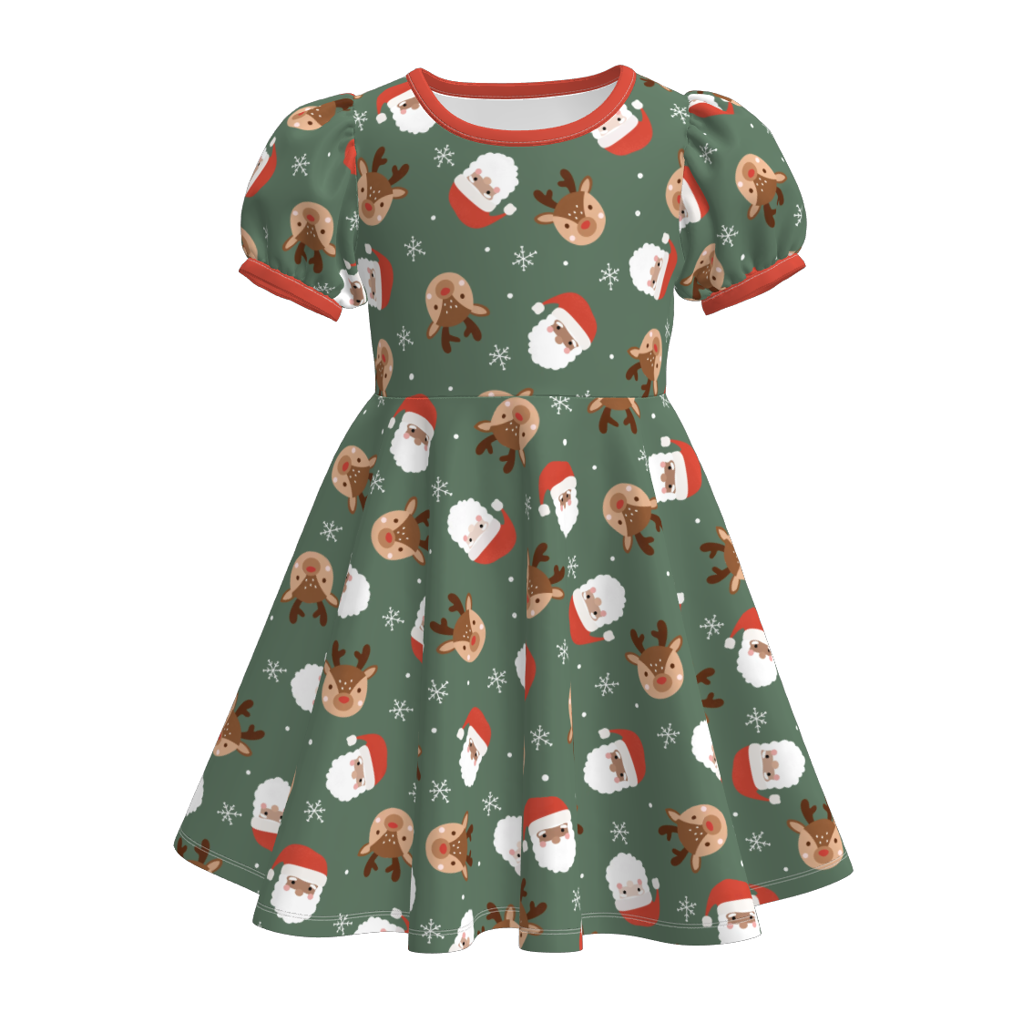 （Pre Order）Girls Christmas LBB Print Puff Sleeves Dress