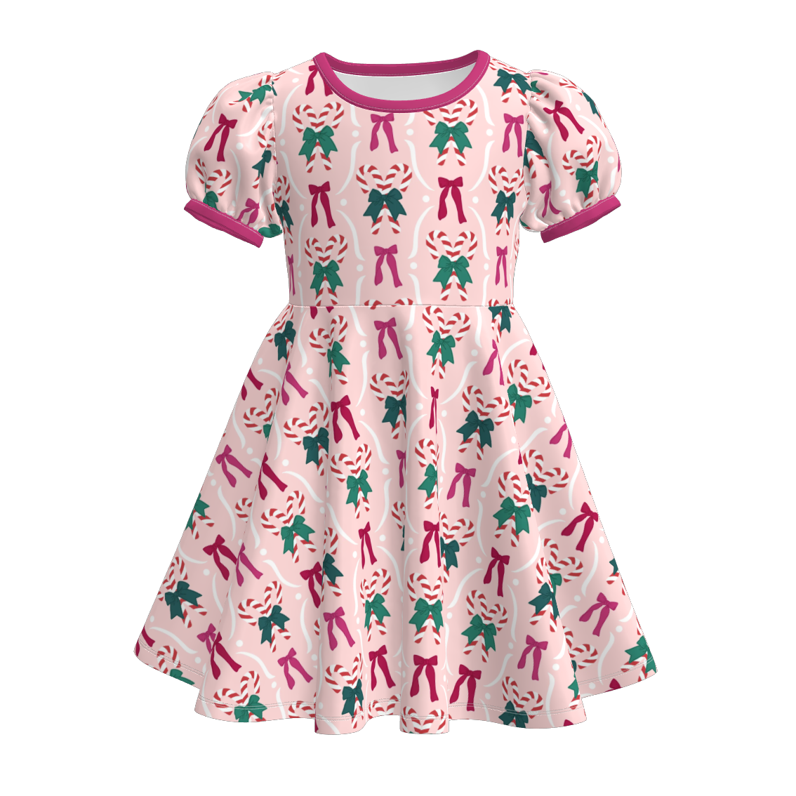 （Pre Order）Girls Christmas LBB Print Puff Sleeves Dress