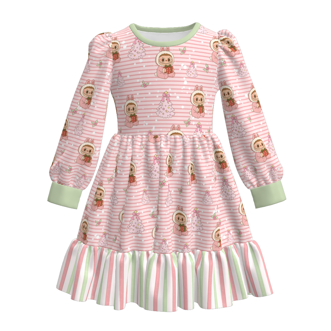 （Pre Order）Girls Christmas LBB Print Ruffle Dress