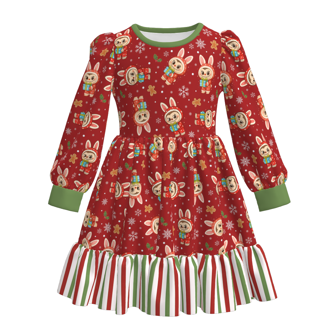 （Pre Order）Girls Christmas LBB Print Ruffle Dress