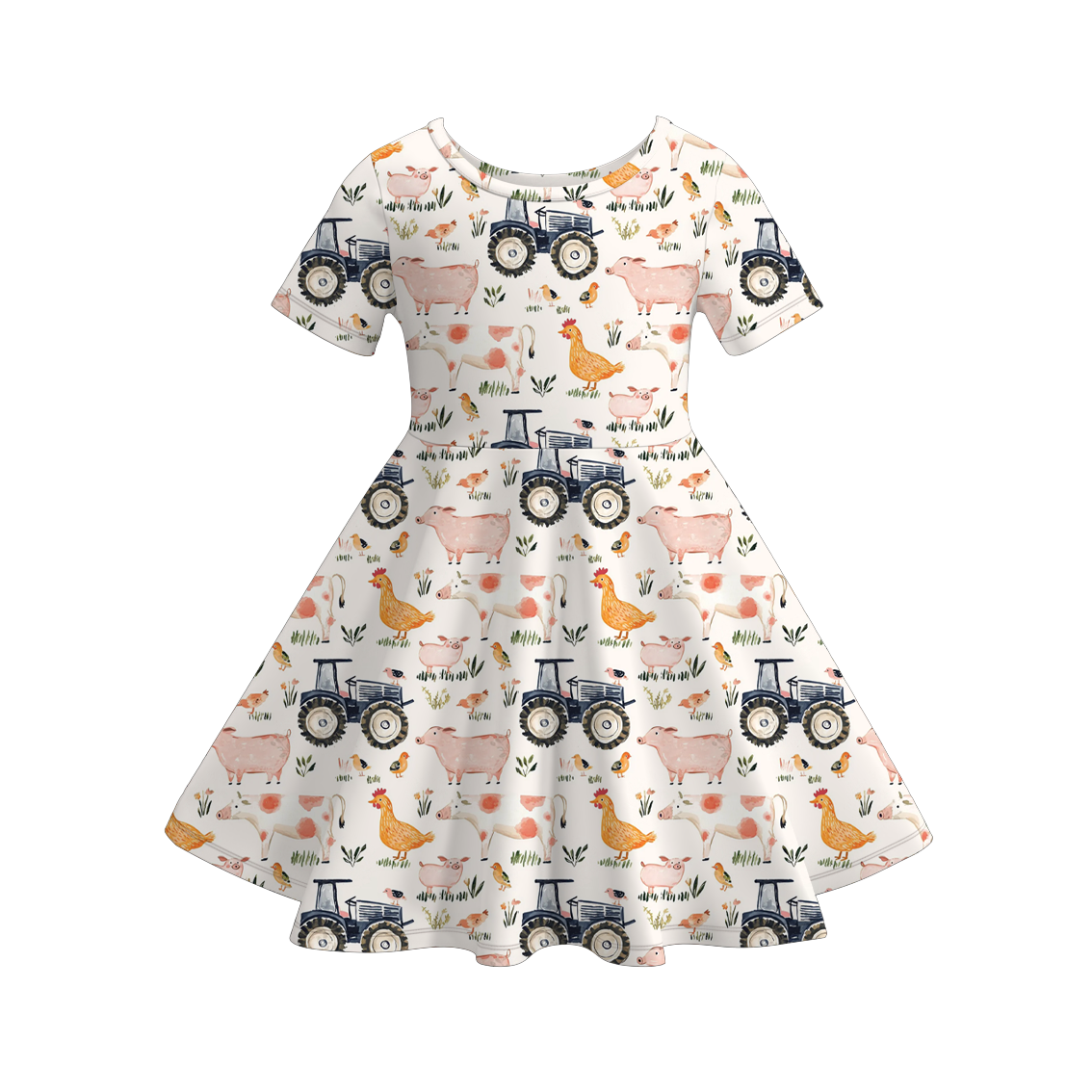（Pre Order）Girls Fall Farm Chick&Boots Print Dress