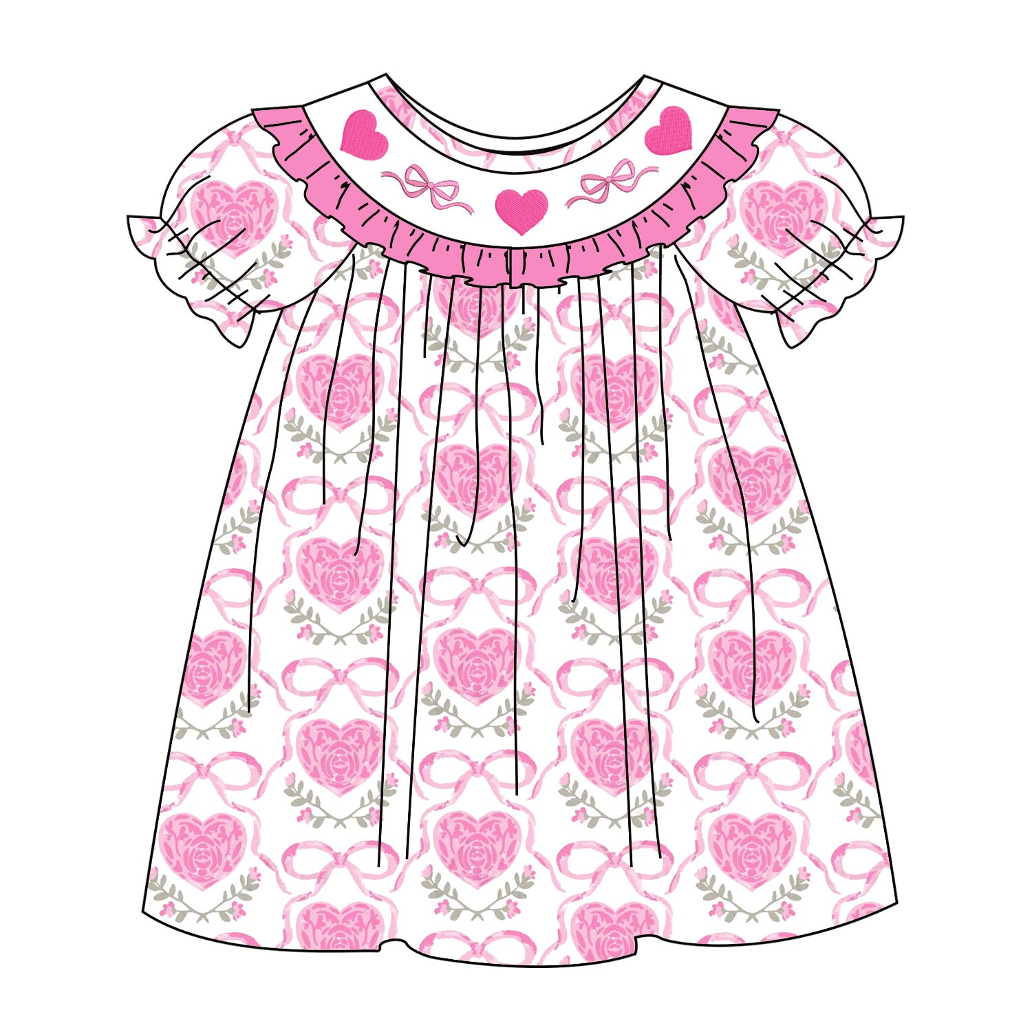 （Pre Order）Sisters Valentine's Day Embroidery Smocked Dress,Set&Romper