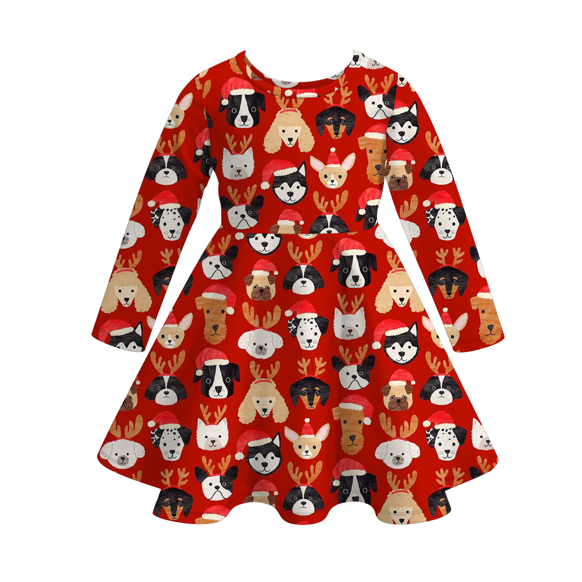 （Pre Order）Girls Christmas Cartoon Print Long Sleeves Dress