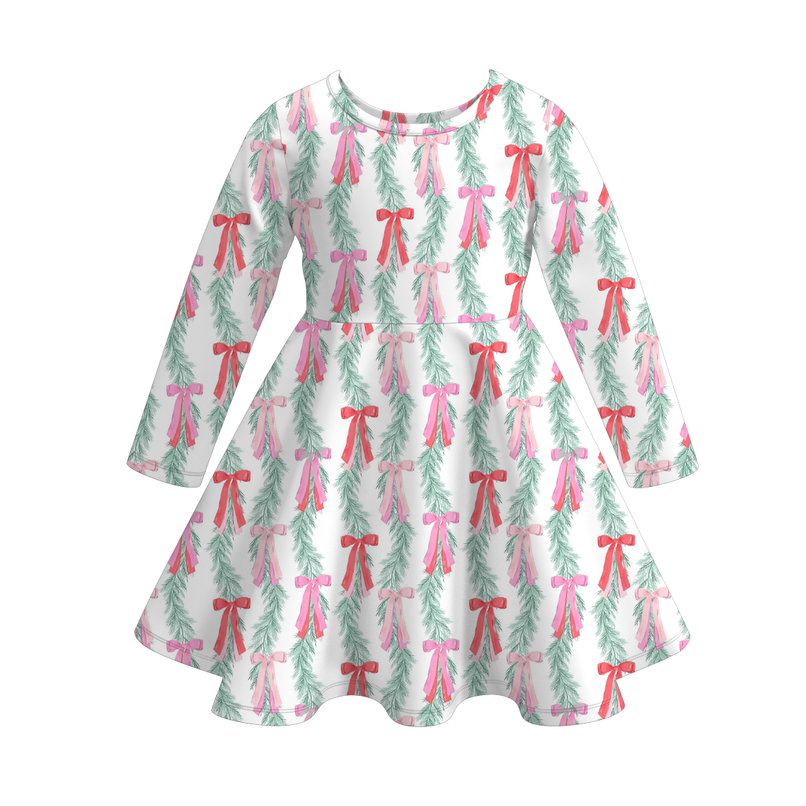 （Pre Order）Girls Christmas Cartoon Print Long Sleeves Dress