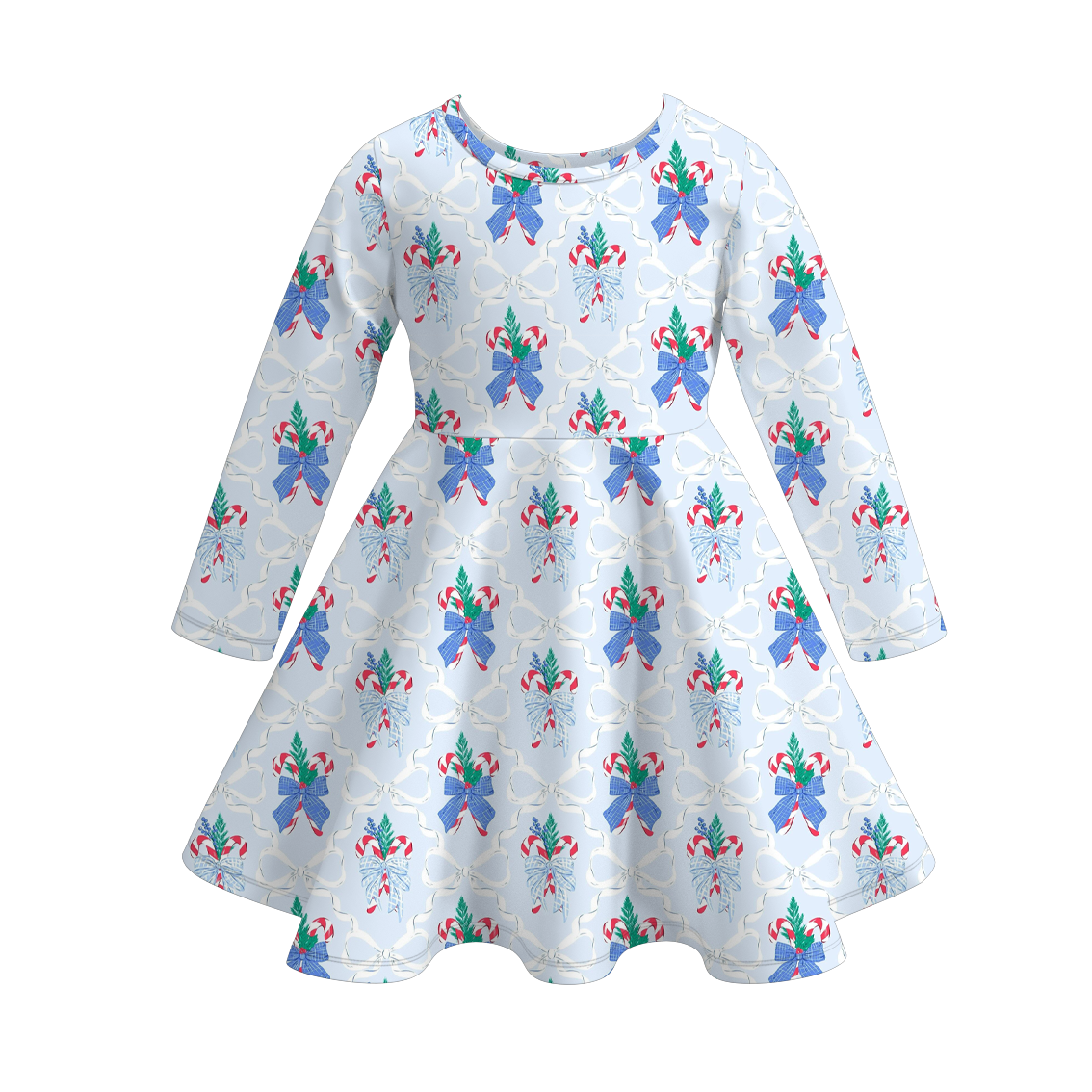 （Pre Order）Girls Christmas Cartoon Print Long Sleeves Dress
