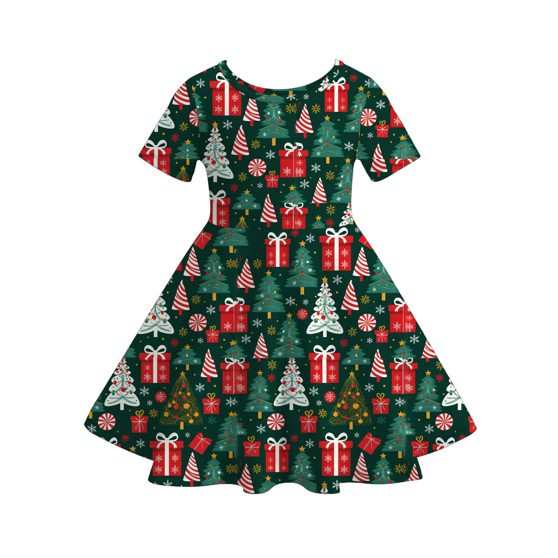 （Pre Order）Girls Christmas Cartoon Print Dress