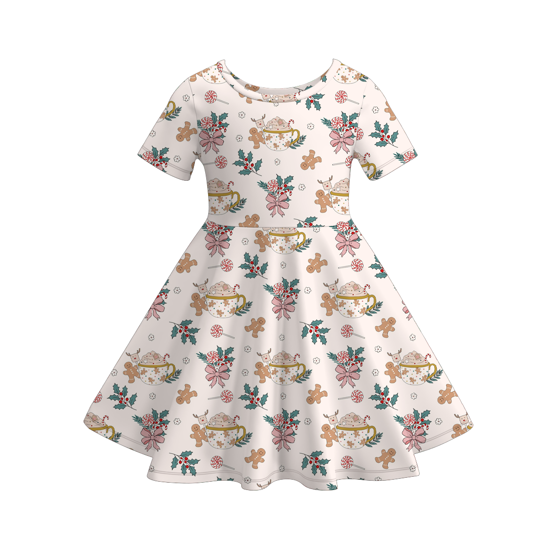 （Pre Order）Girls Christmas Cartoon Print Dress
