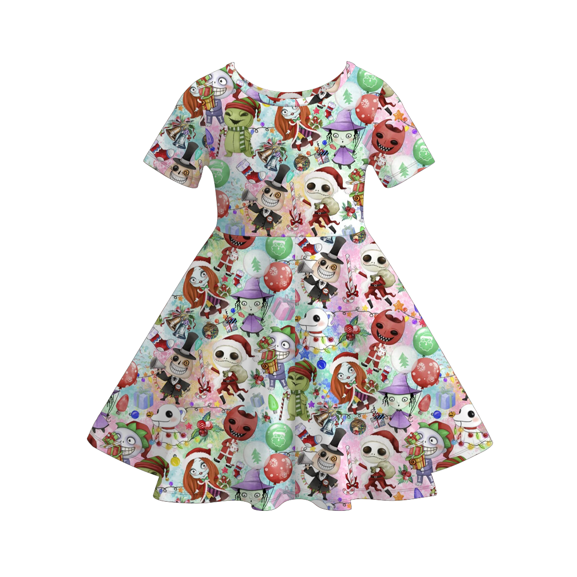 （Pre Order）Girls Christmas Cartoon Print Dress