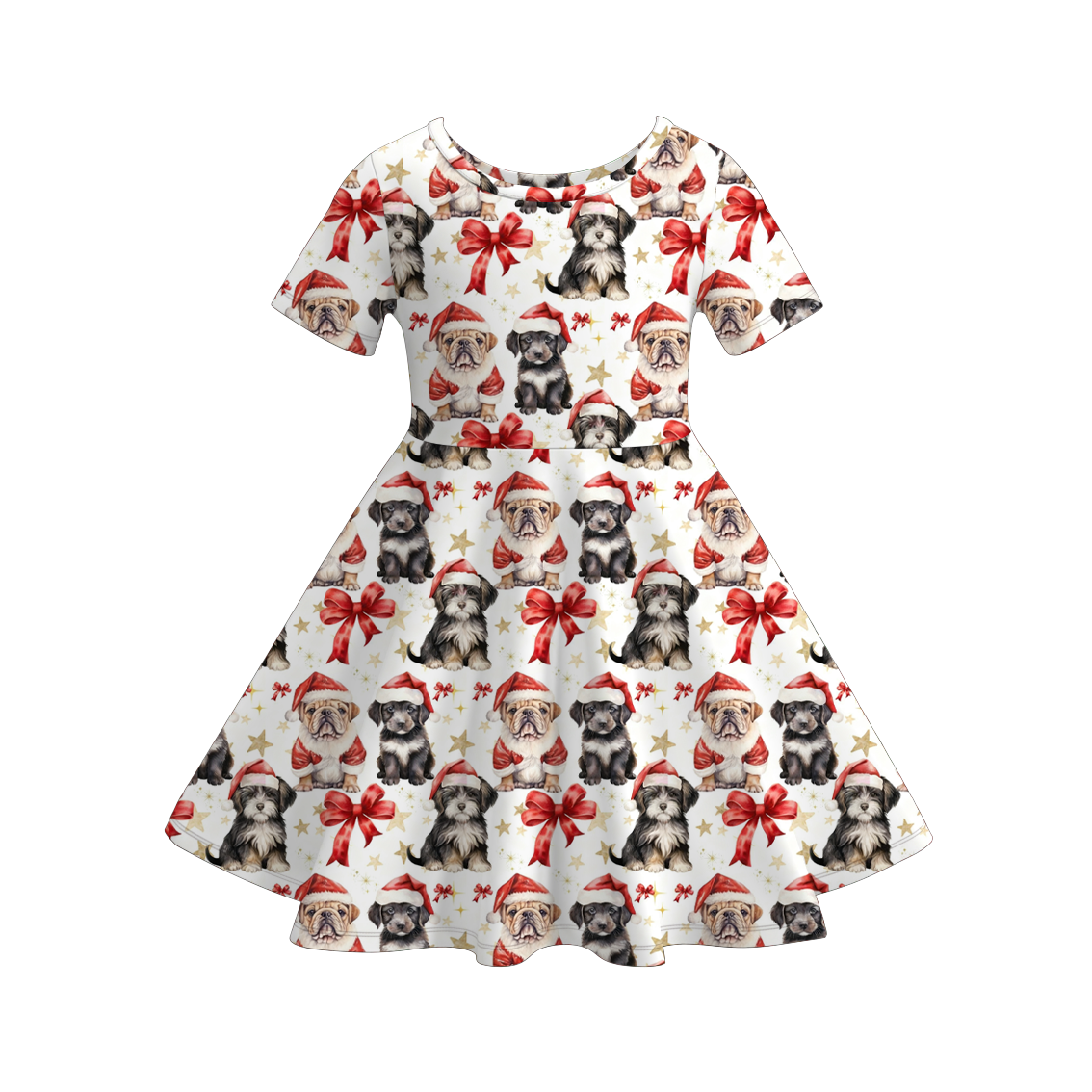 （Pre Order）Girls Christmas Cartoon Print Dress