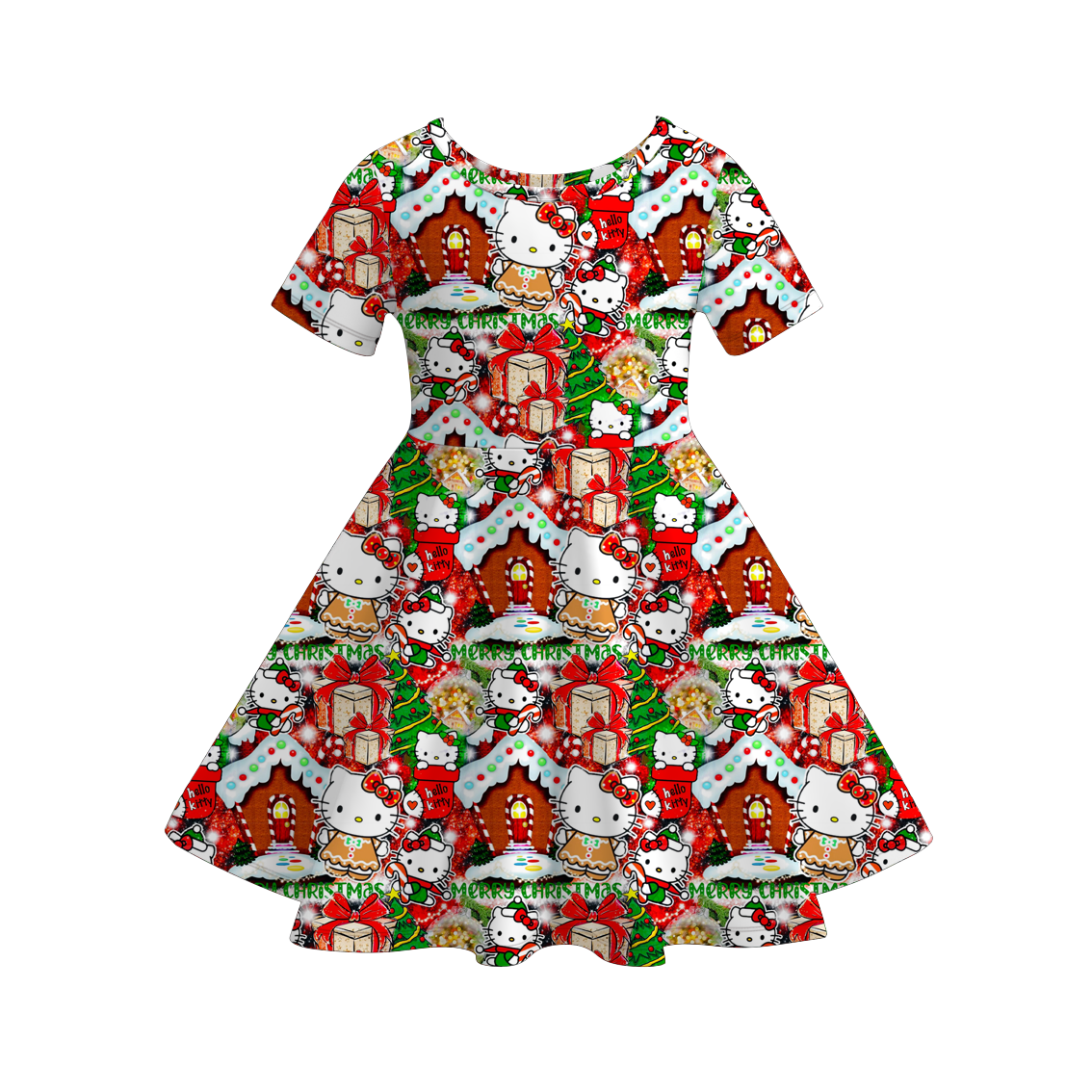 （Pre Order）Girls Christmas Cartoon Print Dress