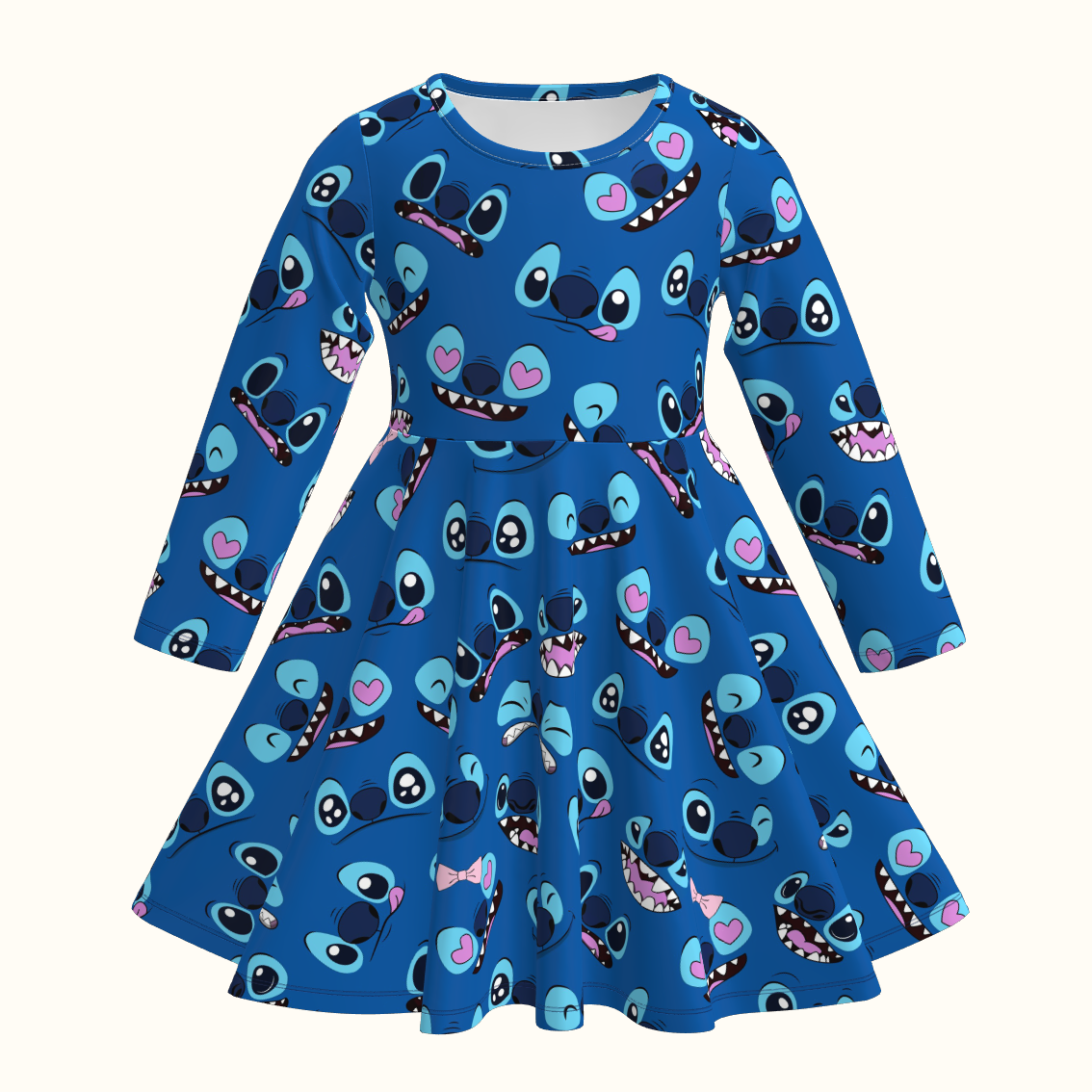 （Pre Order）Girls Fall Cartoon Print Long Sleeves Dress