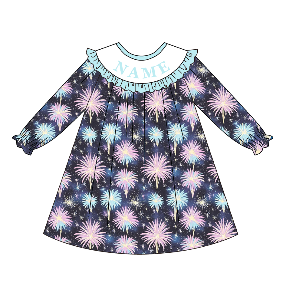 （Pre Order）Sisters New Year Firework Embroidery Smocked Dress&Romper