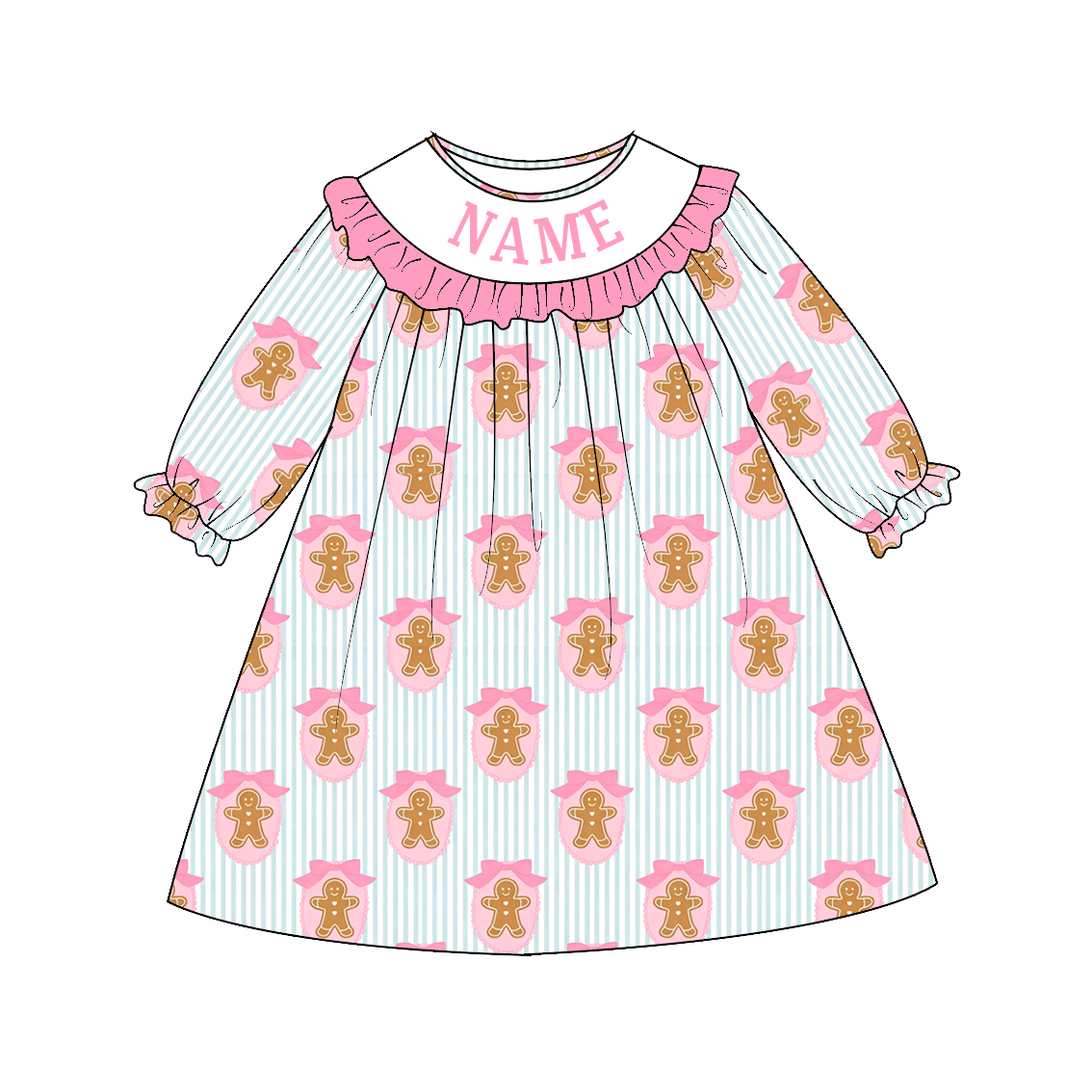 （Pre Order）Sisters Christmas Gingerbread Embroidery Smocked Dress&Romper