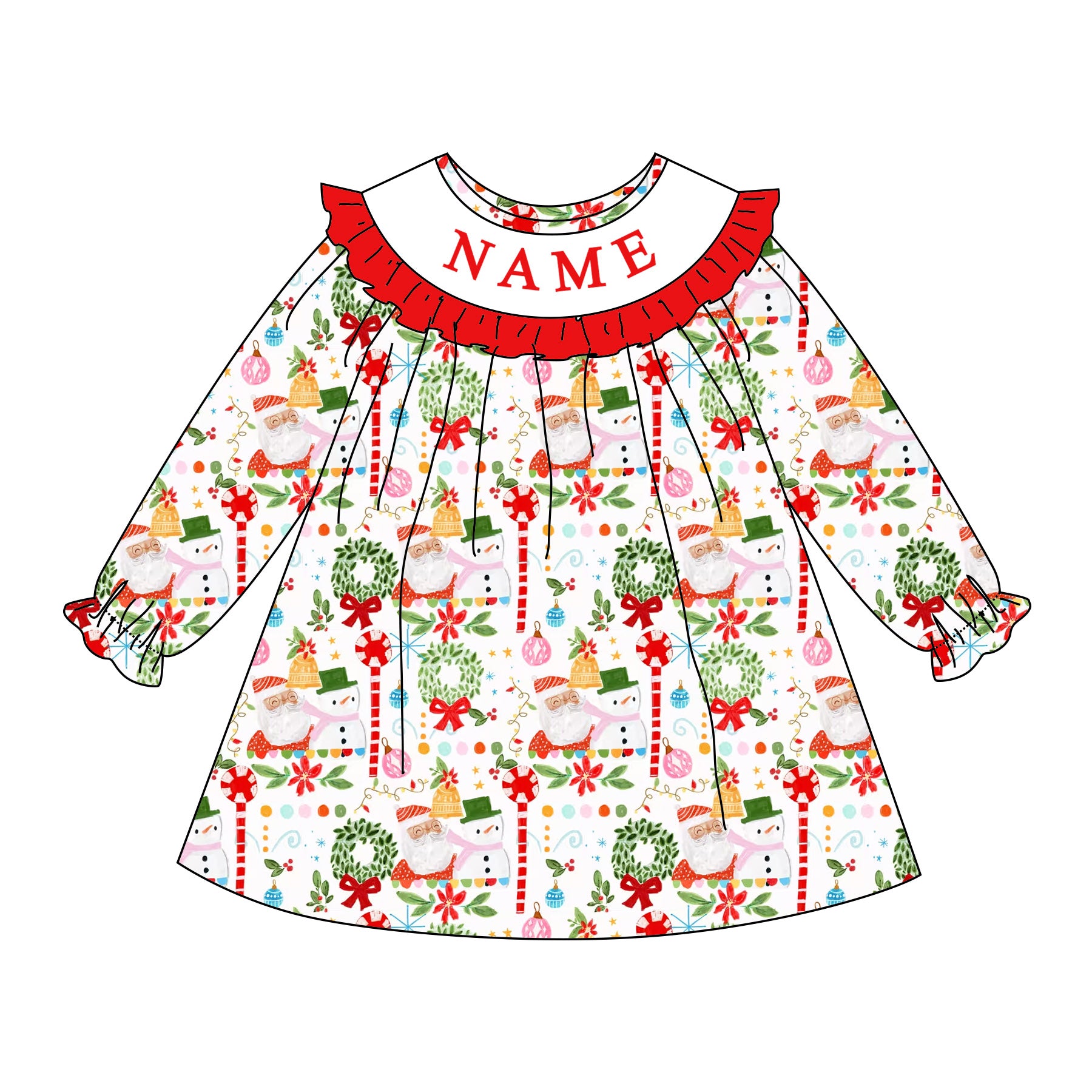 （Pre Order）Sisters Christmas Embroidery Smocked Dress&Romper
