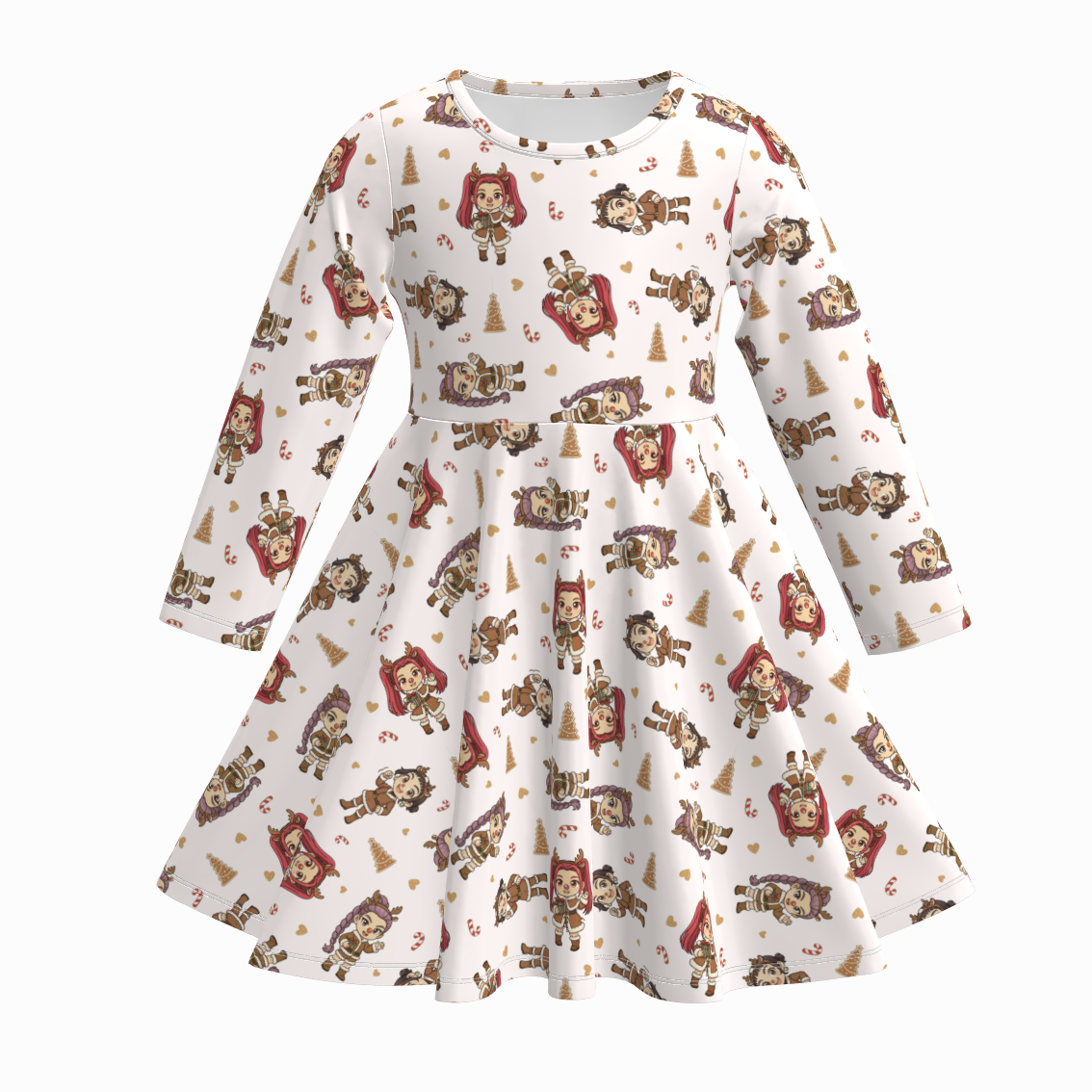 （Pre Order）Girls Christmas Print Long Sleeves Dress
