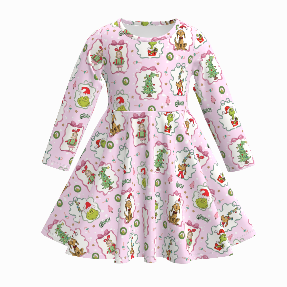 （Pre Order）Girls Christmas Print Long Sleeves Dress