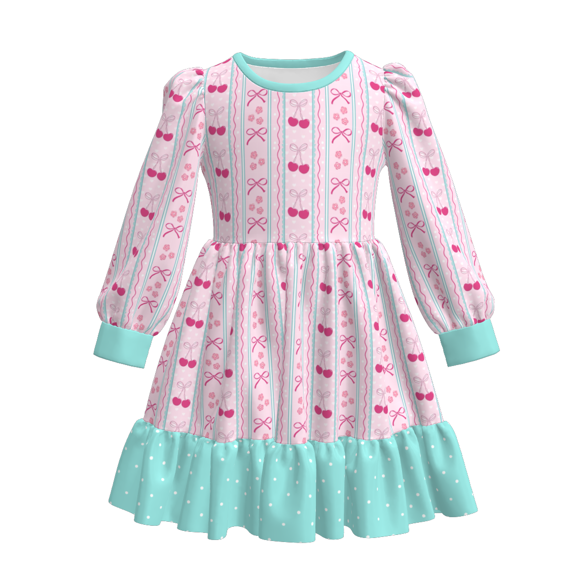 （Pre Order）Girls Valentine's Day Cherry Print Dress,Set&Top