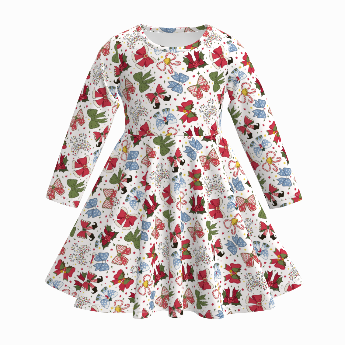 （Pre Order）Girls Christmas Cartoon Print Long Sleeves Dress