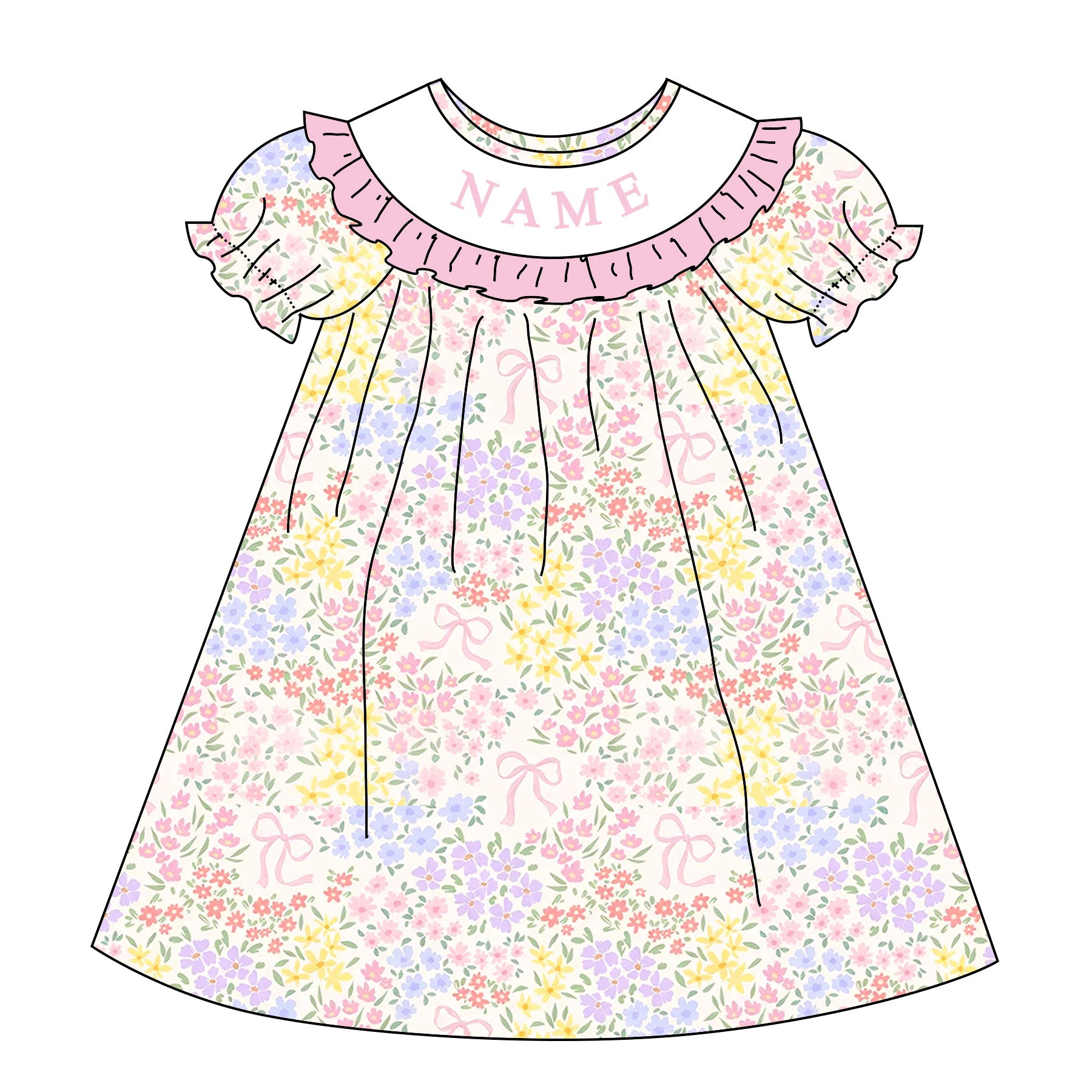 （Pre Order）Sisters Spring Bow&Floral Embroidery Smocked Dress&Romper
