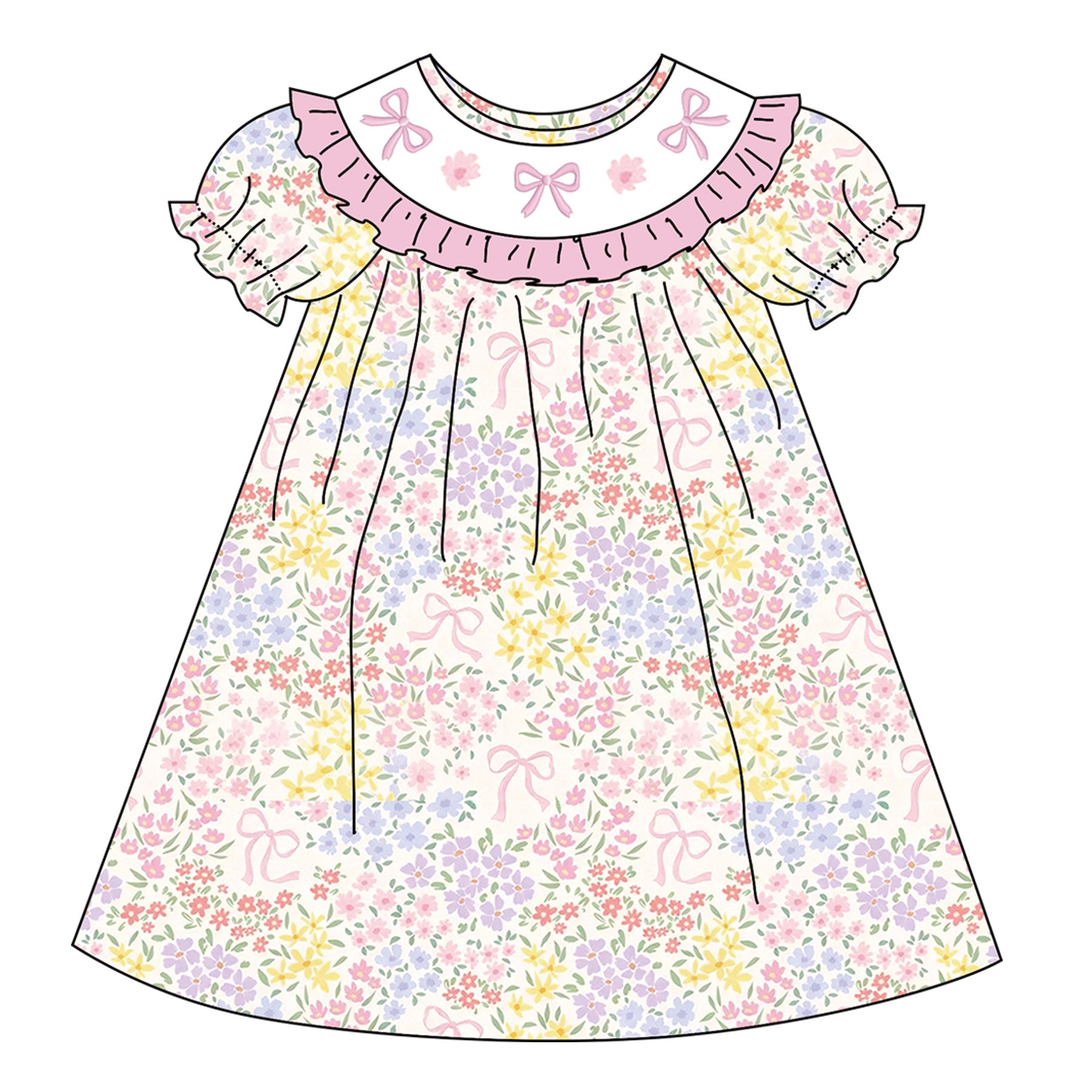 （Pre Order）Sisters Spring Bow&Floral Embroidery Smocked Dress&Romper