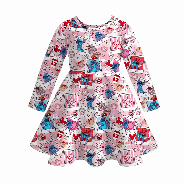 （Pre Order）Girls Valentine's Day Bow&Cartoon Print Dress