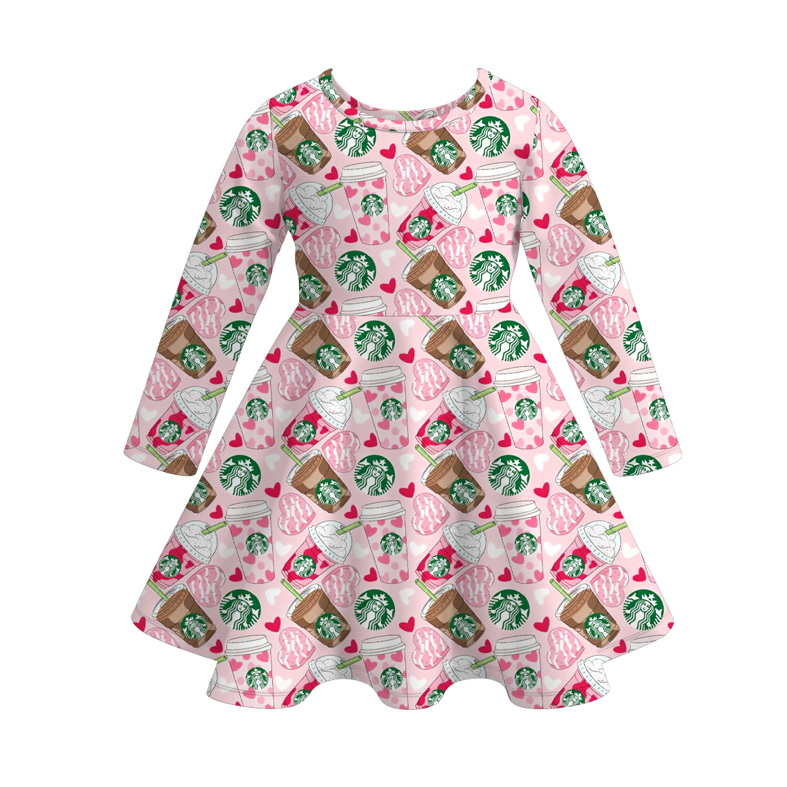 （Pre Order）Girls Valentine's Day Print Long Sleeves Dress