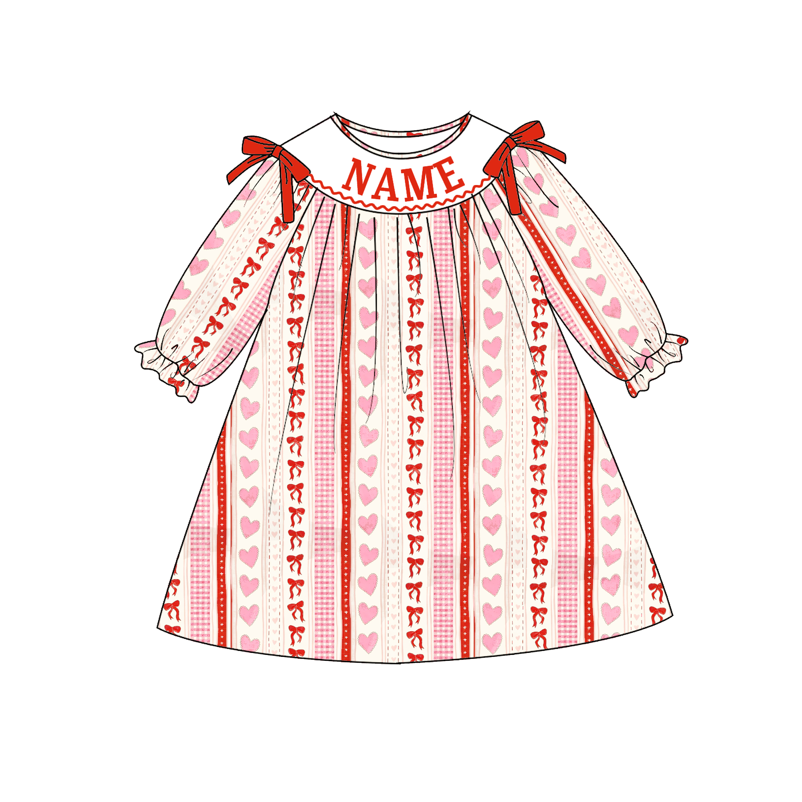 （Pre Order）Sisters Valentine's Day Embroidery Smocked Dress&Romper