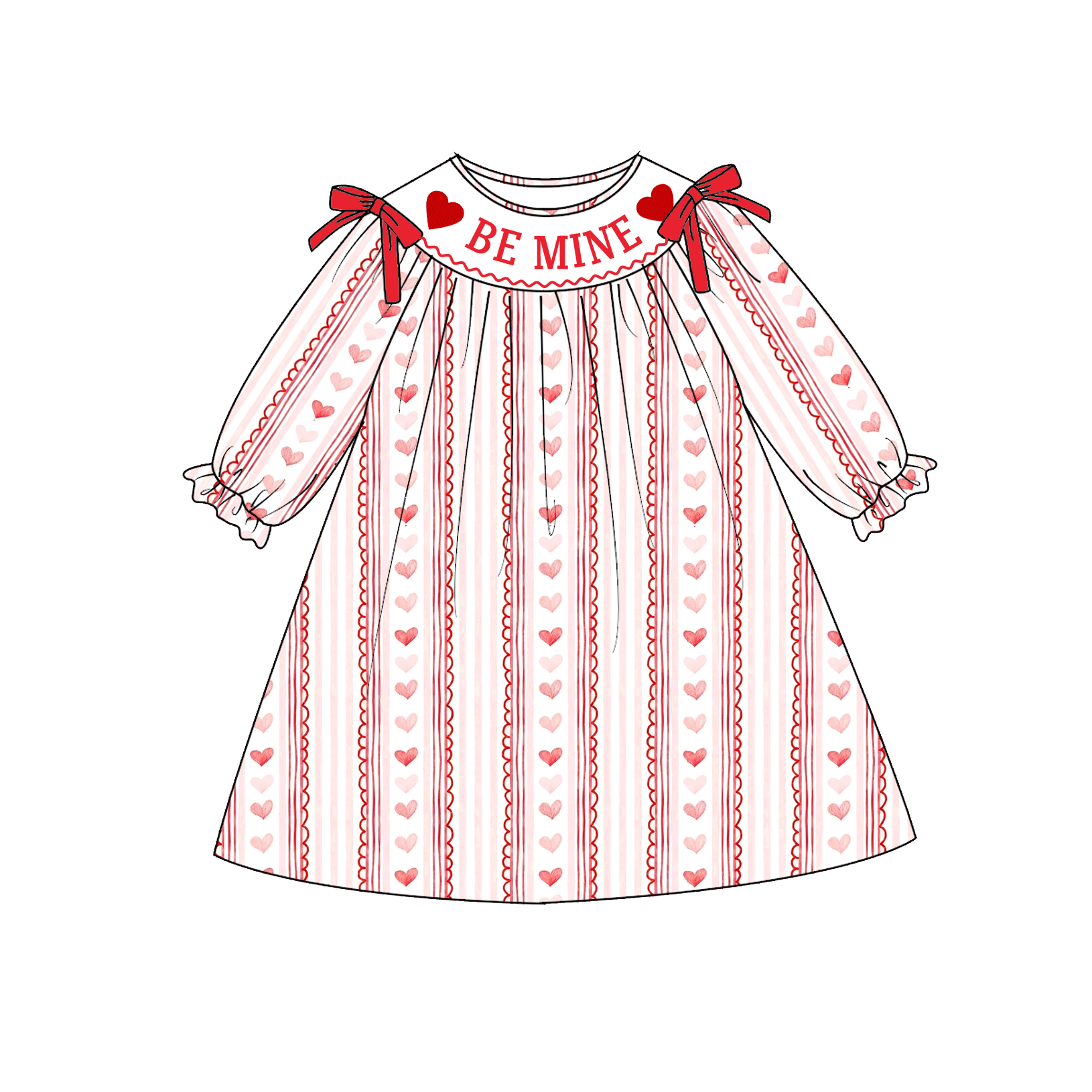 （Pre Order）Sisters Valentine's Day Embroidery Smocked Dress&Romper