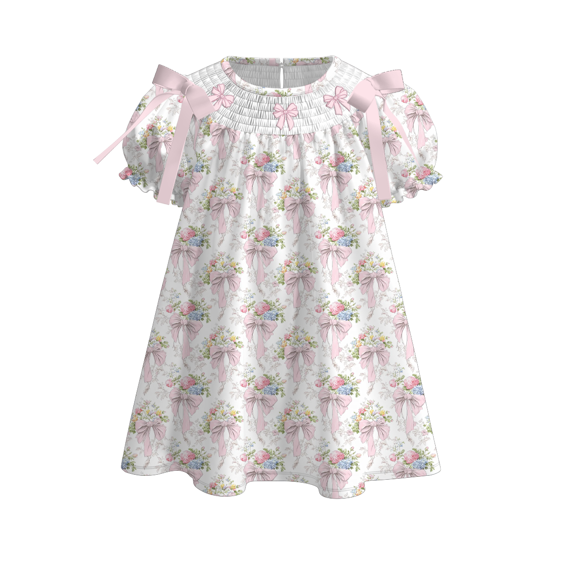 （Pre Order）Sisters Spring Bow Embroidery Smocked Dress&Romper