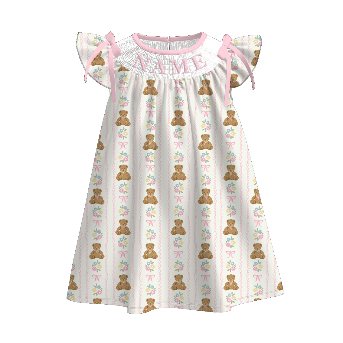 （Pre Order）Sisters Spring Bear Embroidery Smocked Dress,Set&Romper
