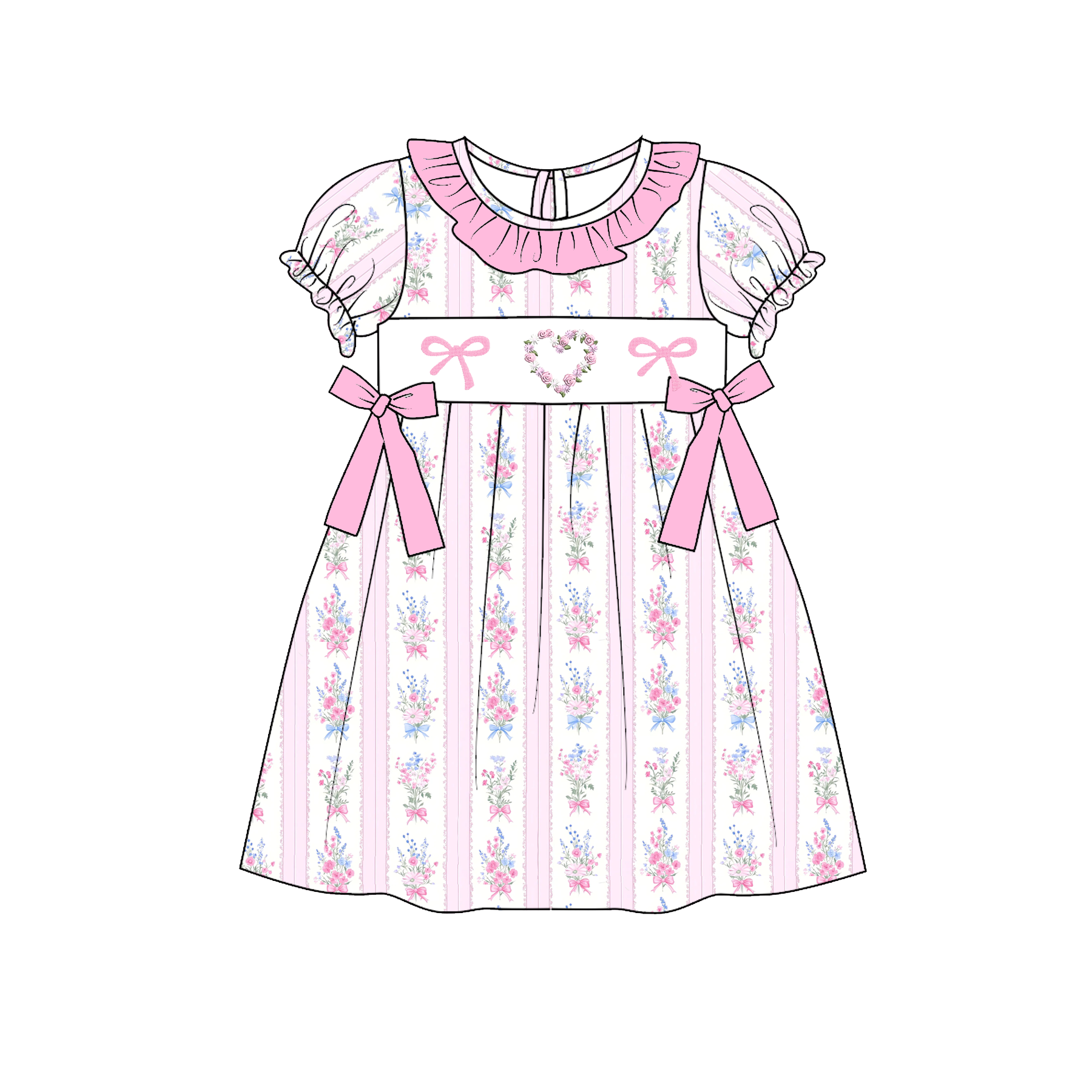 （Pre Order）Sisters Valentine's Day Embroidery Smocked Dress&Romper