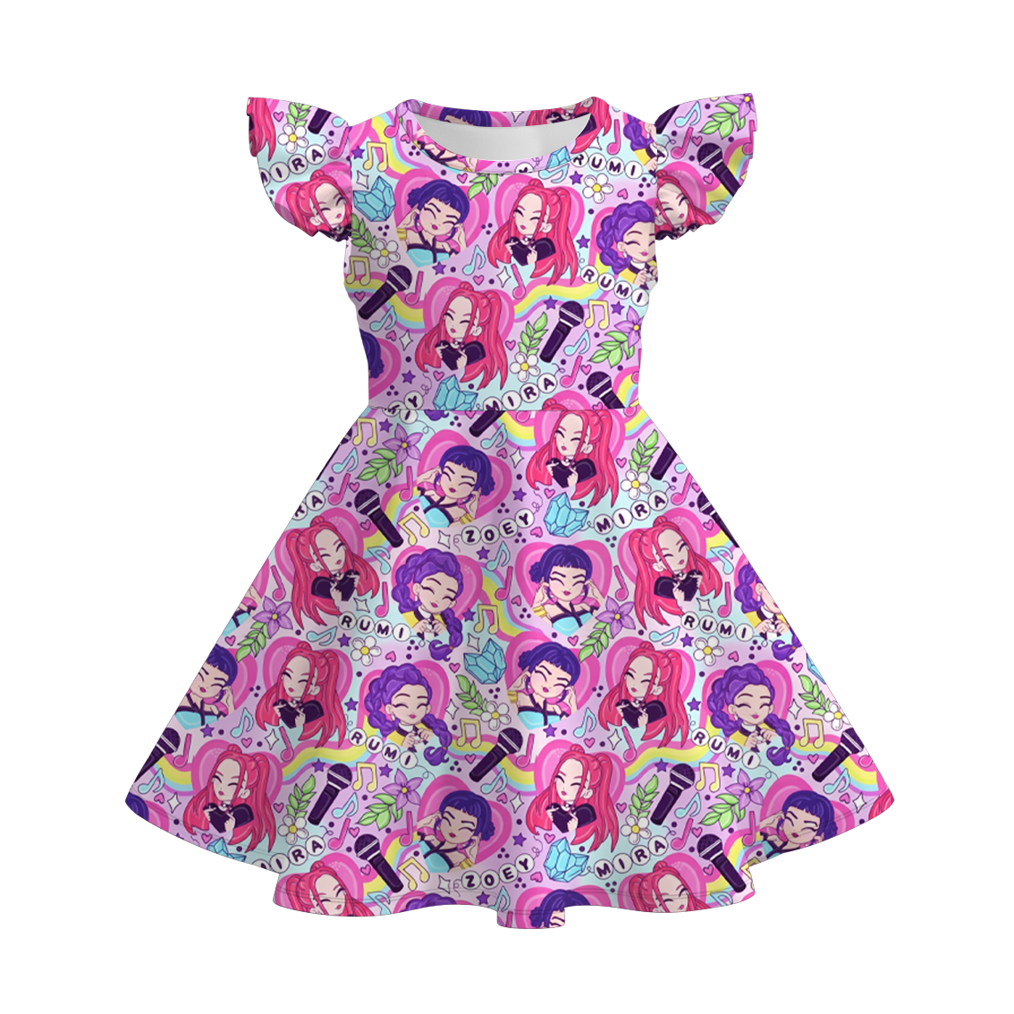 （Pre Order）Girls Movie Character Print Flying Sleeves Dress