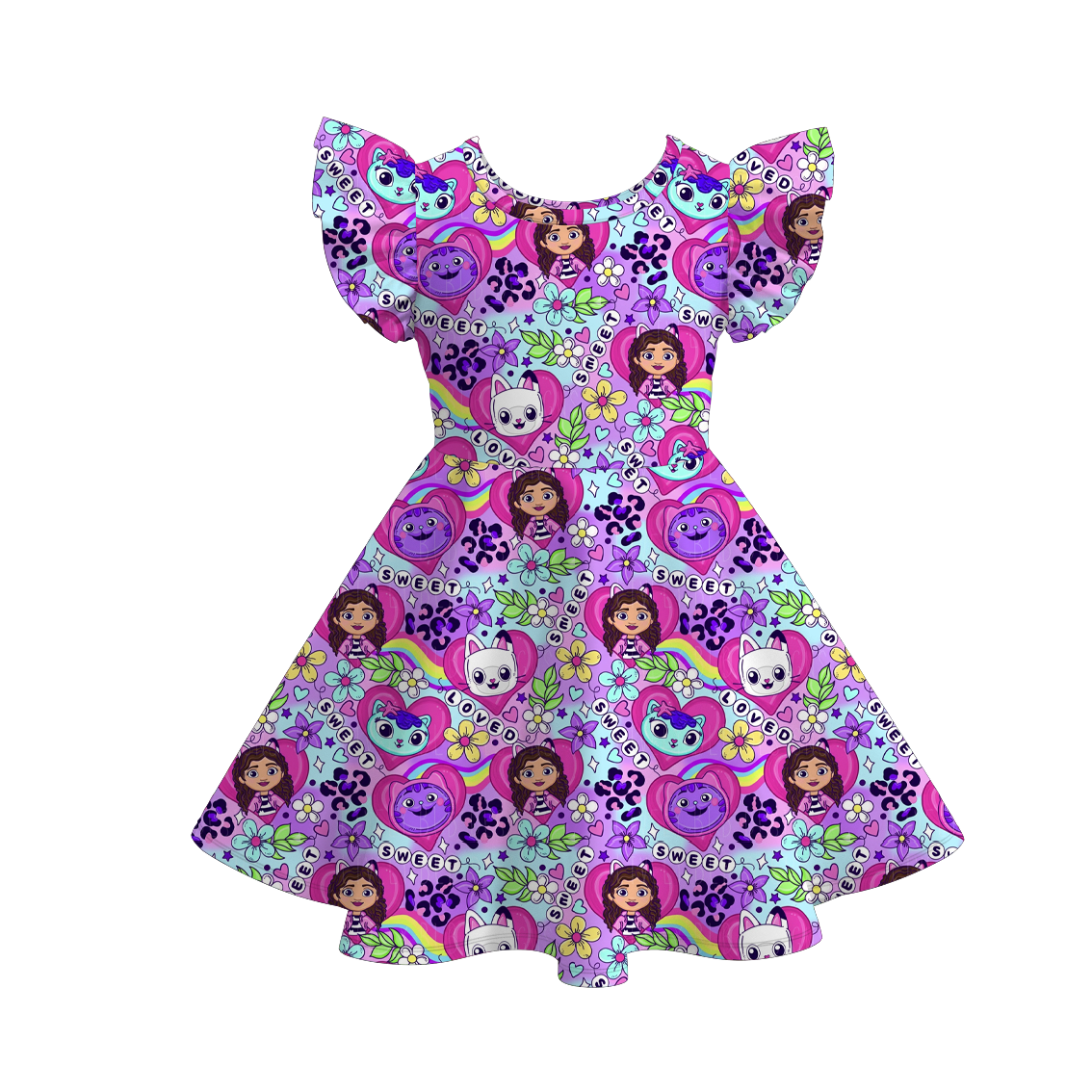 （Pre Order）Girls Spring&Summer Print Flying Sleeves Dress
