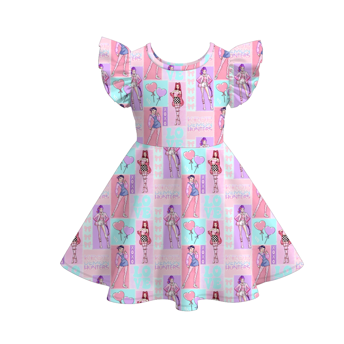 （Pre Order）Girls Valentine's Day Print Flying Sleeves Dress