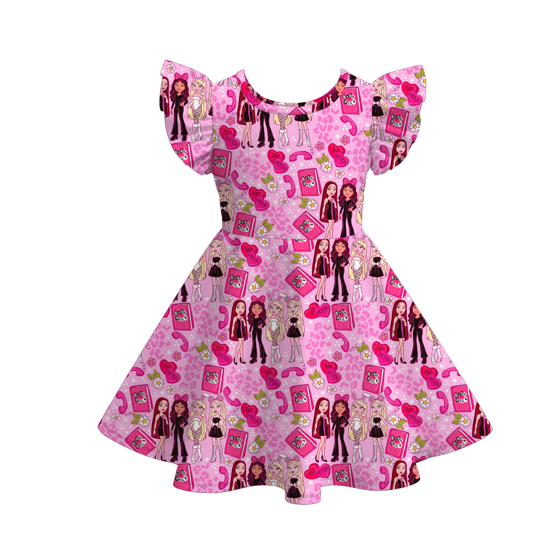 （Pre Order）Girls Valentine's Day Print Flying Sleeves Dress