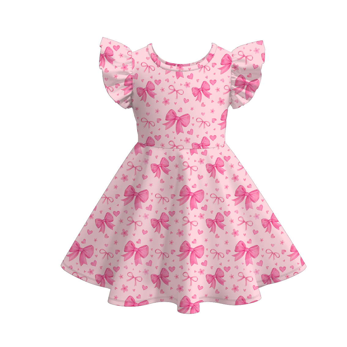 （Pre Order）Girls Valentine's Day Print Flying Sleeves Dress