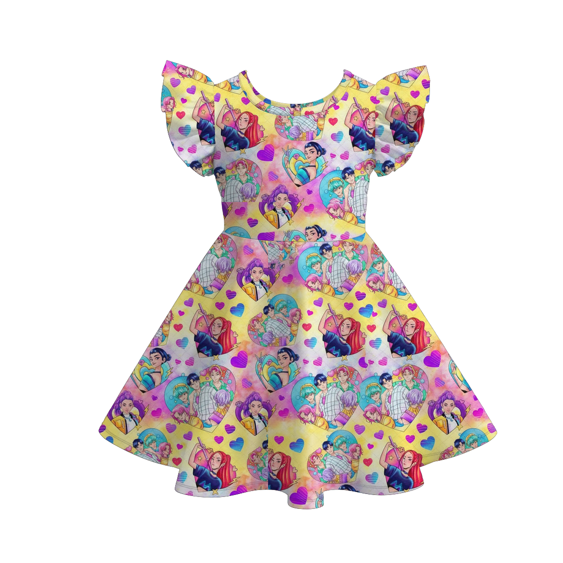 （Pre Order）Girls Spring&Summer Print Flying Sleeves Dress