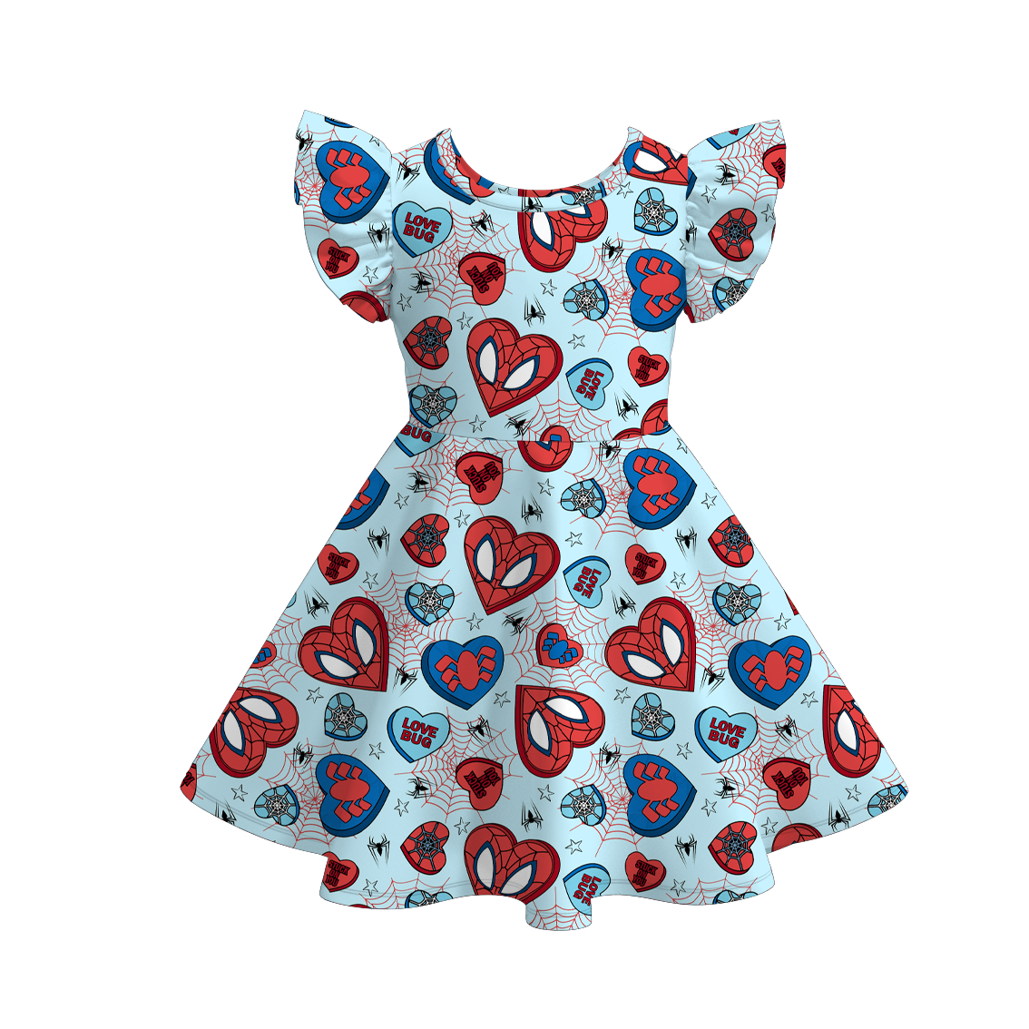 （Pre Order）Girls Valentine's Day Print Flying Sleeves Dress