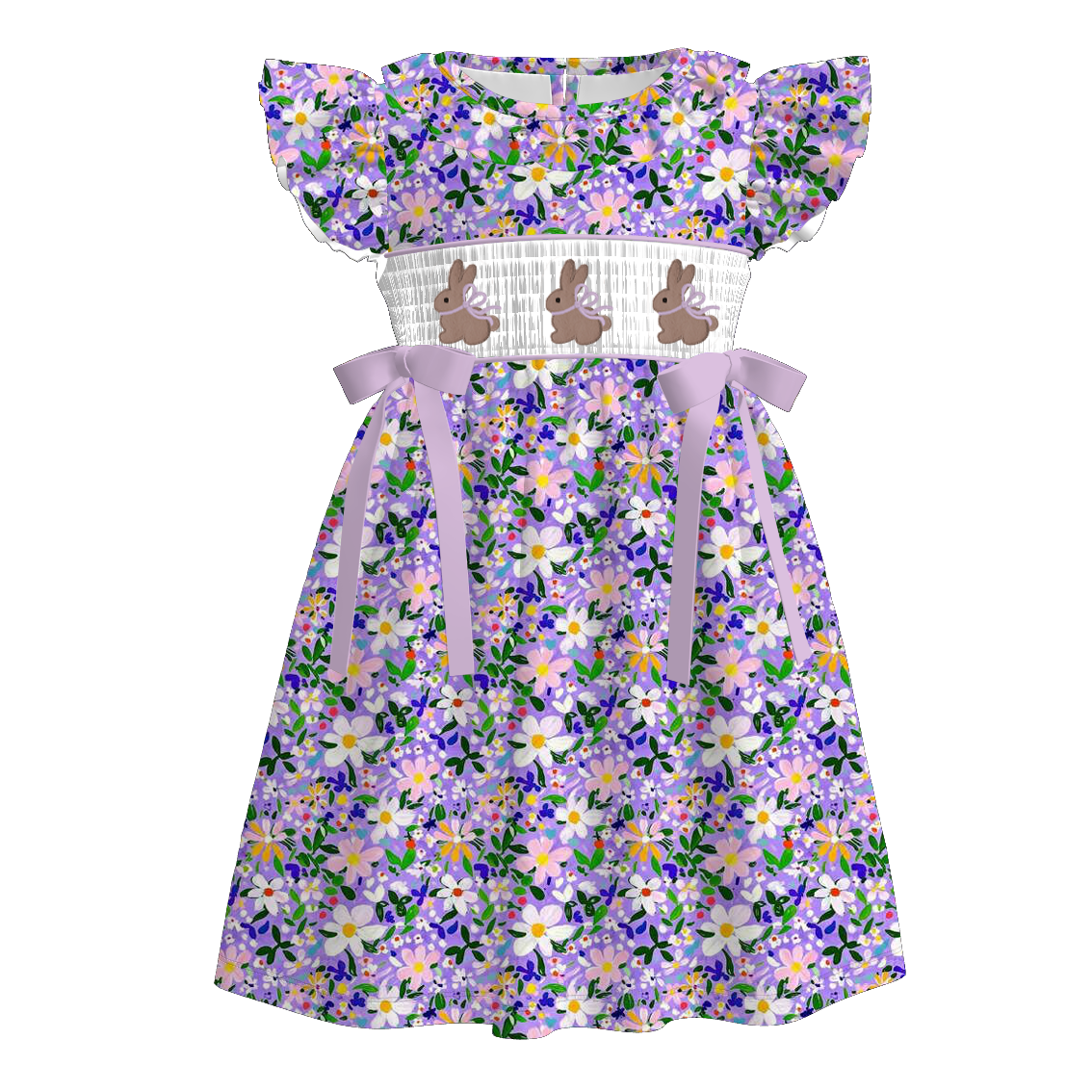 （Pre Order）Sisters Easter Bunny Embroidery Smocked Dress&Romper