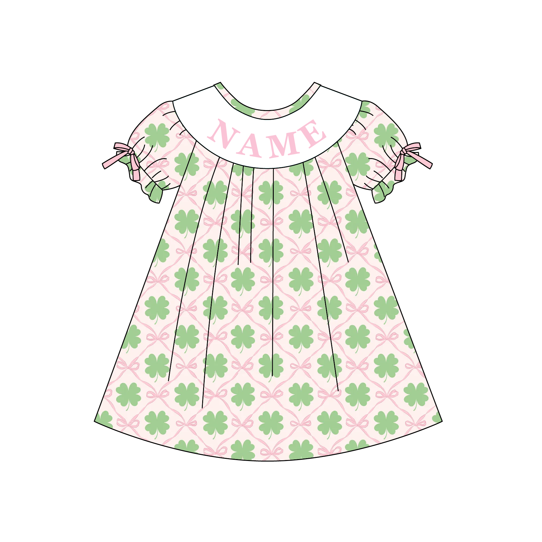 （Pre Order）Sisters St. Patrick's Day Shamrock Embroidery Smocked Dress&Romper