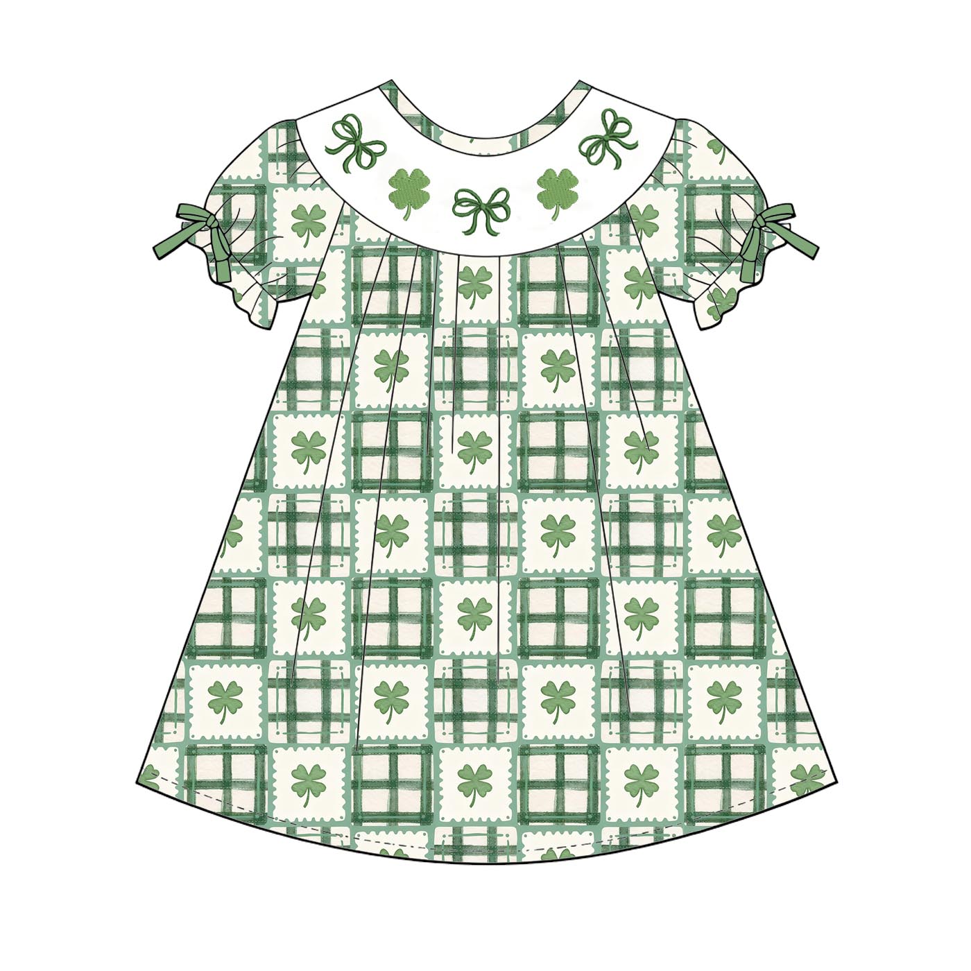 （Pre Order）Sisters St. Patrick's Day Shamrock Embroidery Smocked Dress&Romper